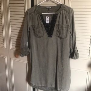 Dark army green lace up dress